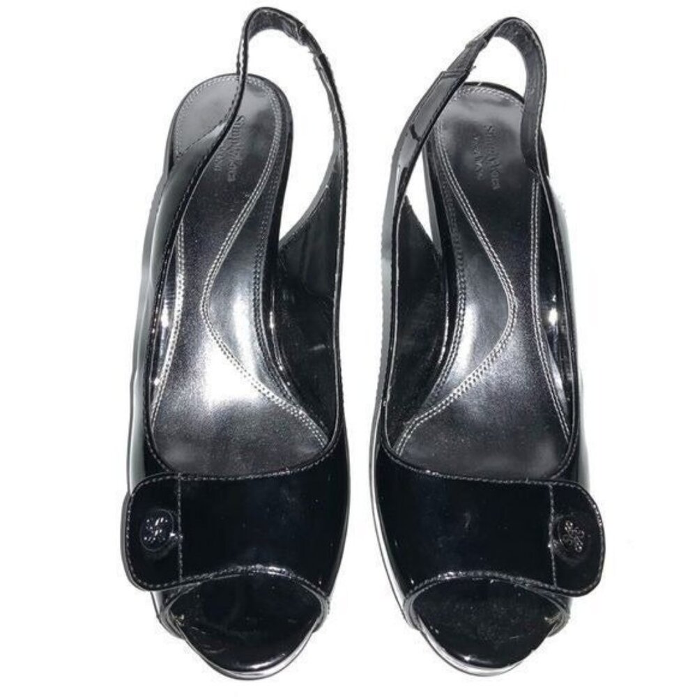 SimplyVera Vera Wang Black Patent Slingback Peep Toe Heels Womens Size 9.5M All